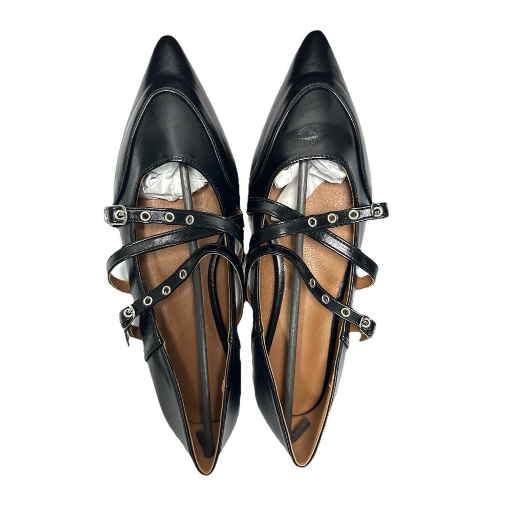 Womens Black Pointed Toe Strappy Flats Buckle Ballet Shoes Size EU 42 - Picture 3 of 5